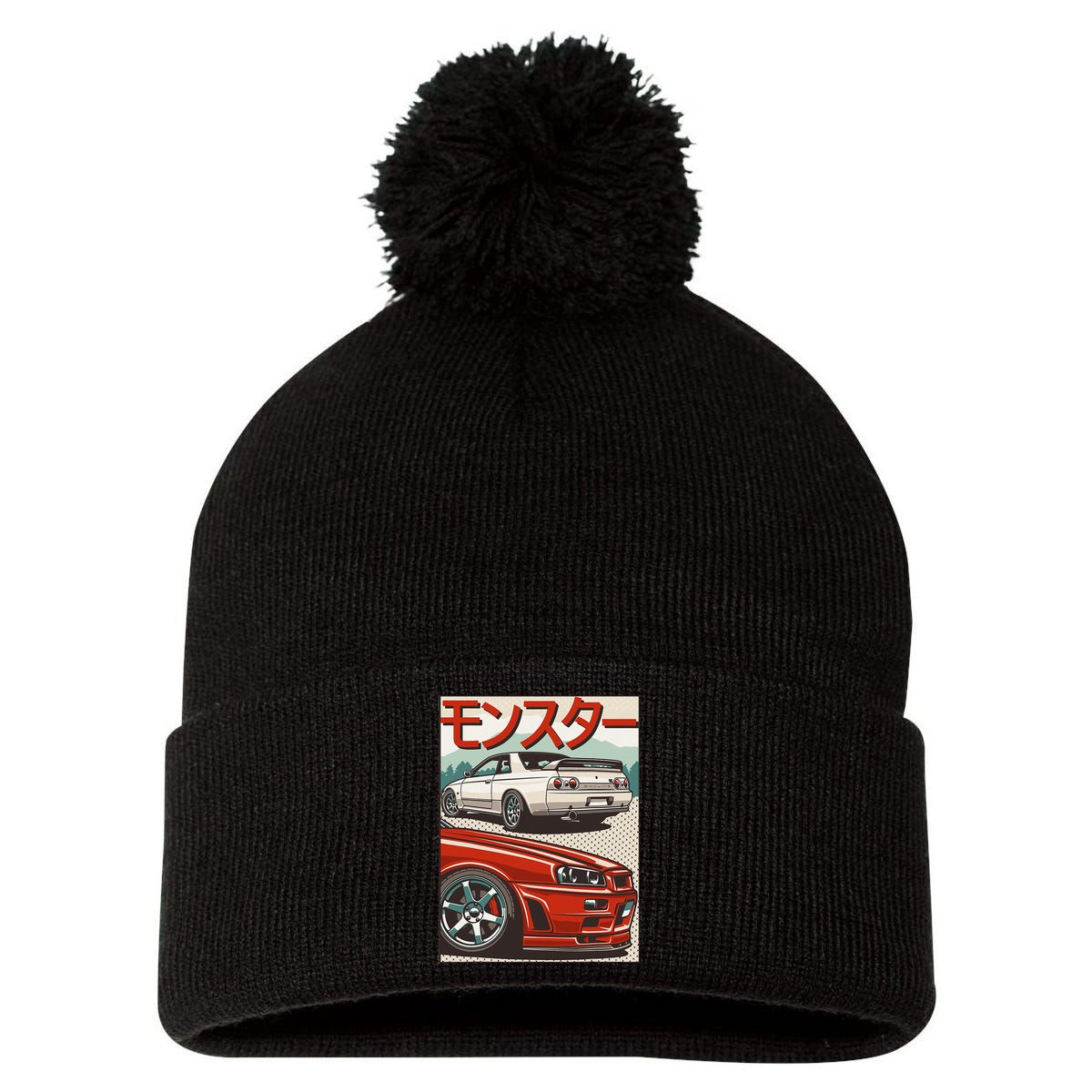 JDM Skyline R32 Car Tuning Japan Rising Sun Drift Pom Pom 12in Knit Beanie