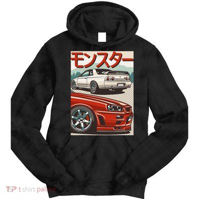 JDM Skyline R32 Car Tuning Japan Rising Sun Drift Tie Dye Hoodie