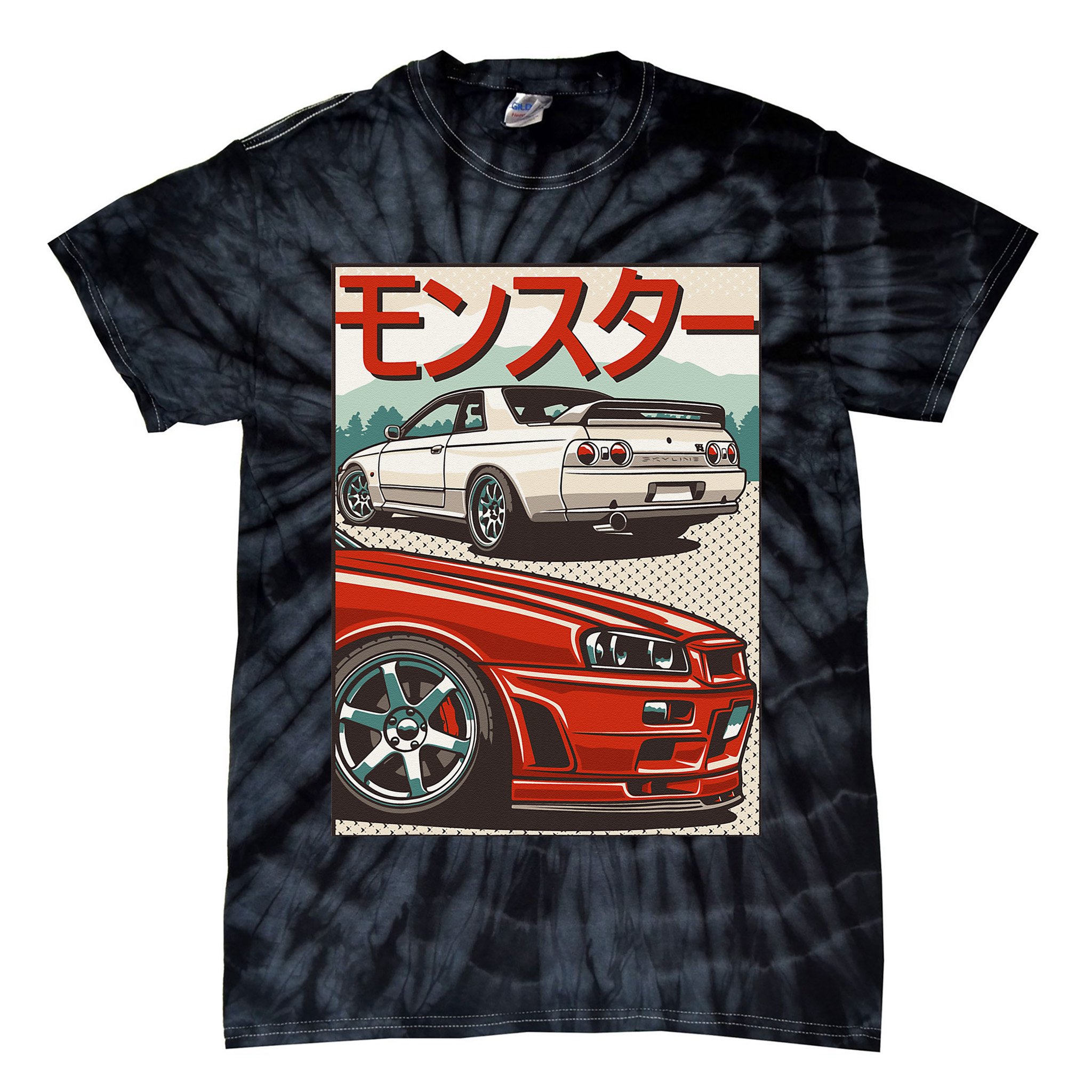 JDM Skyline R32 Car Tuning Japan Rising Sun Drift Tie-Dye T-Shirt