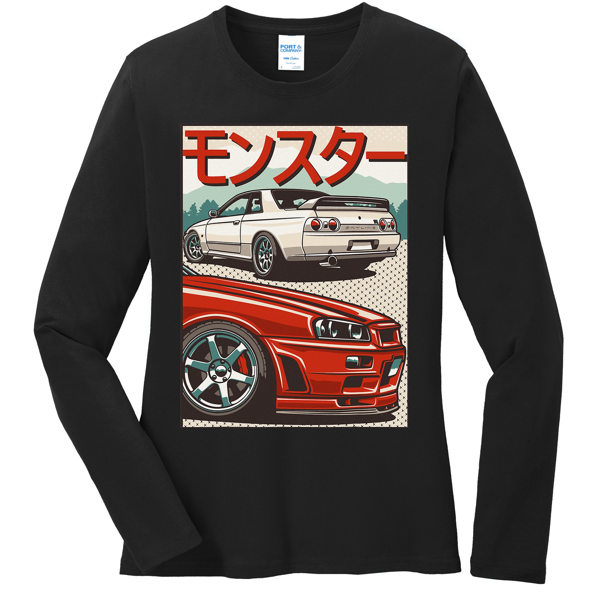 JDM Skyline R32 Car Tuning Japan Rising Sun Drift Ladies Long Sleeve Shirt