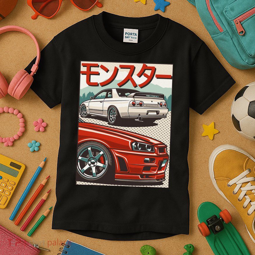 JDM Skyline R32 Car Tuning Japan Rising Sun Drift Kids T-Shirt