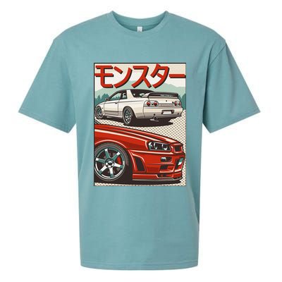 JDM Skyline R32 Car Tuning Japan Rising Sun Drift Sueded Cloud Jersey T-Shirt