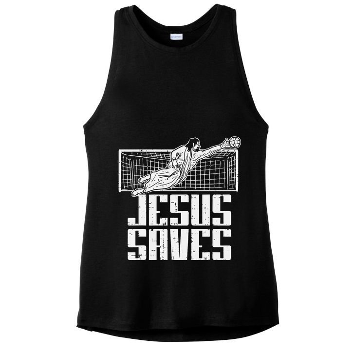 Jesus Saves Soccer Football Christian Goalie Goalkeeper Ladies PosiCharge Tri-Blend Wicking Tank
