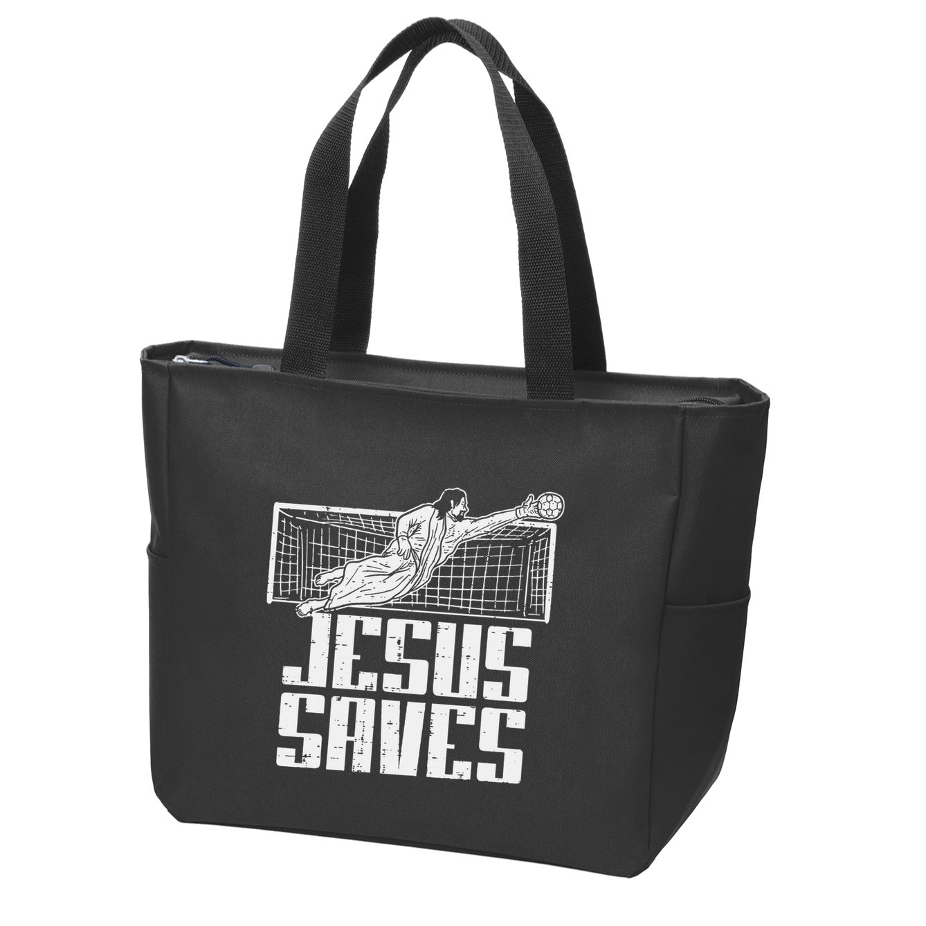 Jesus Saves Soccer Football Christian Goalie Goalkeeper Zip Tote Bag
