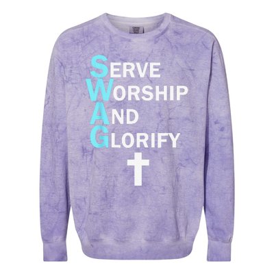 Jesus SWAG Serve Worship And Glorify Faith Religious Colorblast Crewneck Sweatshirt