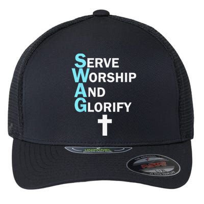 Jesus SWAG Serve Worship And Glorify Faith Religious Flexfit Unipanel Trucker Cap