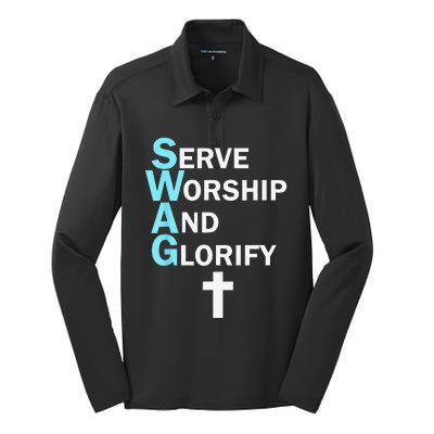 Jesus SWAG Serve Worship And Glorify Faith Religious Silk Touch Performance Long Sleeve Polo