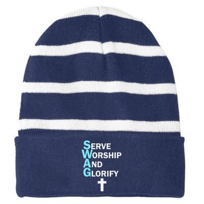 Jesus SWAG Serve Worship And Glorify Faith Religious Striped Beanie with Solid Band