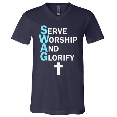 Jesus SWAG Serve Worship And Glorify Faith Religious V-Neck T-Shirt