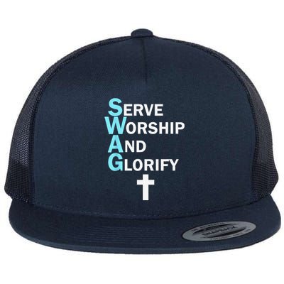 Jesus SWAG Serve Worship And Glorify Faith Religious Flat Bill Trucker Hat