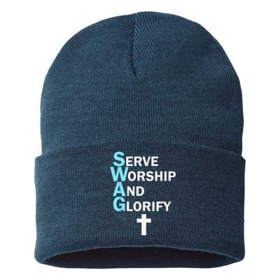 Jesus SWAG Serve Worship And Glorify Faith Religious Sustainable Knit Beanie