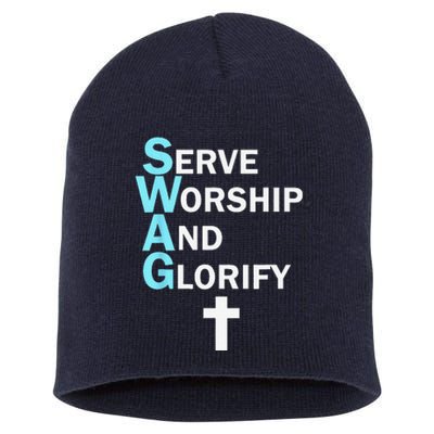 Jesus SWAG Serve Worship And Glorify Faith Religious Short Acrylic Beanie