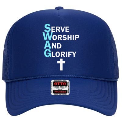 Jesus SWAG Serve Worship And Glorify Faith Religious High Crown Mesh Back Trucker Hat