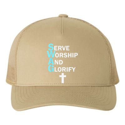 Jesus SWAG Serve Worship And Glorify Faith Religious Yupoong Adult 5-Panel Trucker Hat