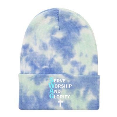 Jesus SWAG Serve Worship And Glorify Faith Religious Tie Dye 12in Knit Beanie