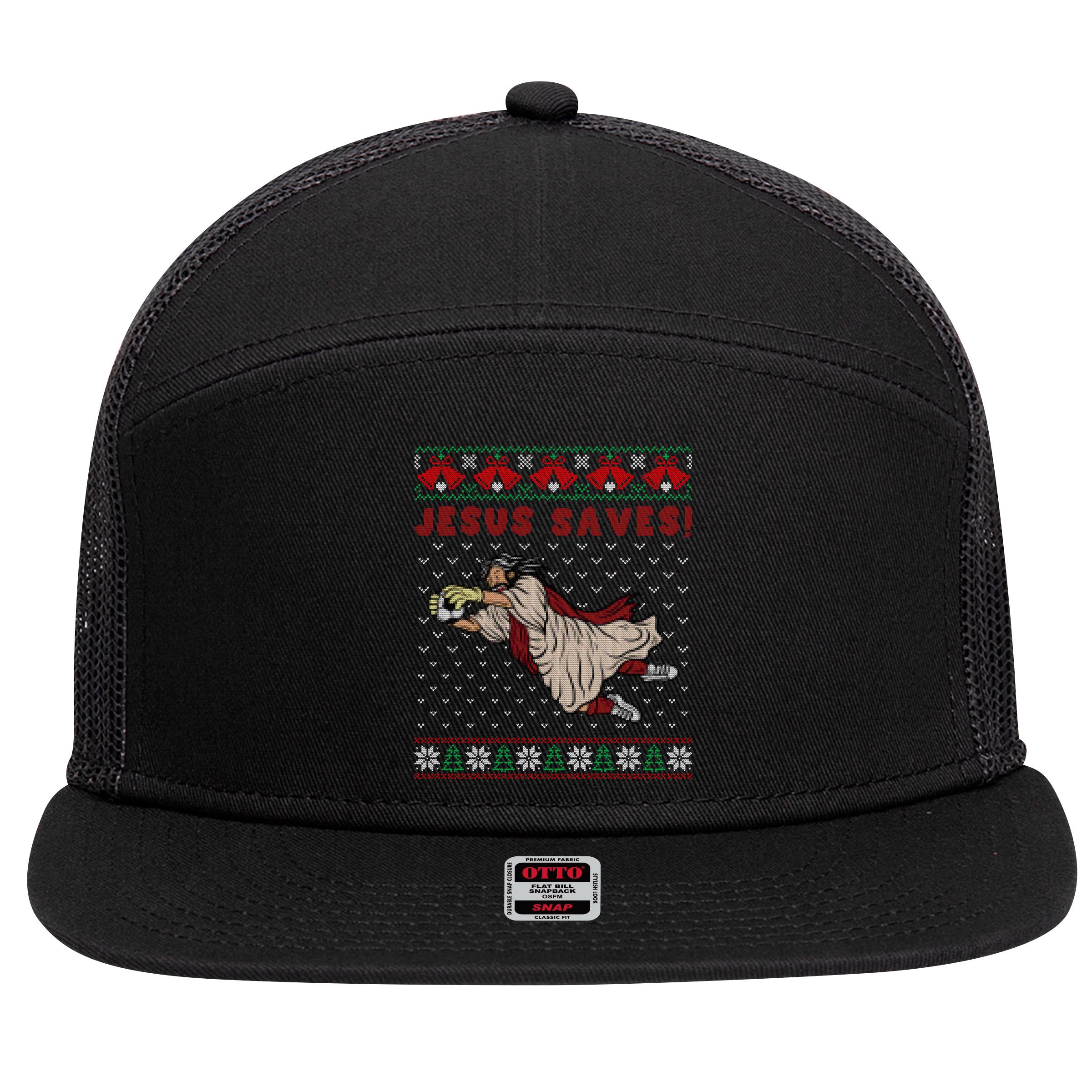 Jesus Saves Soccer Goal Keeper Ugly Christmas Sweater Gift 7 Panel Mesh Trucker Snapback Hat