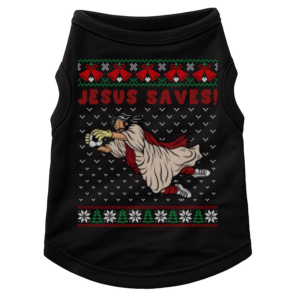 Jesus Saves Soccer Goal Keeper Ugly Christmas Sweater Gift Doggie Tank