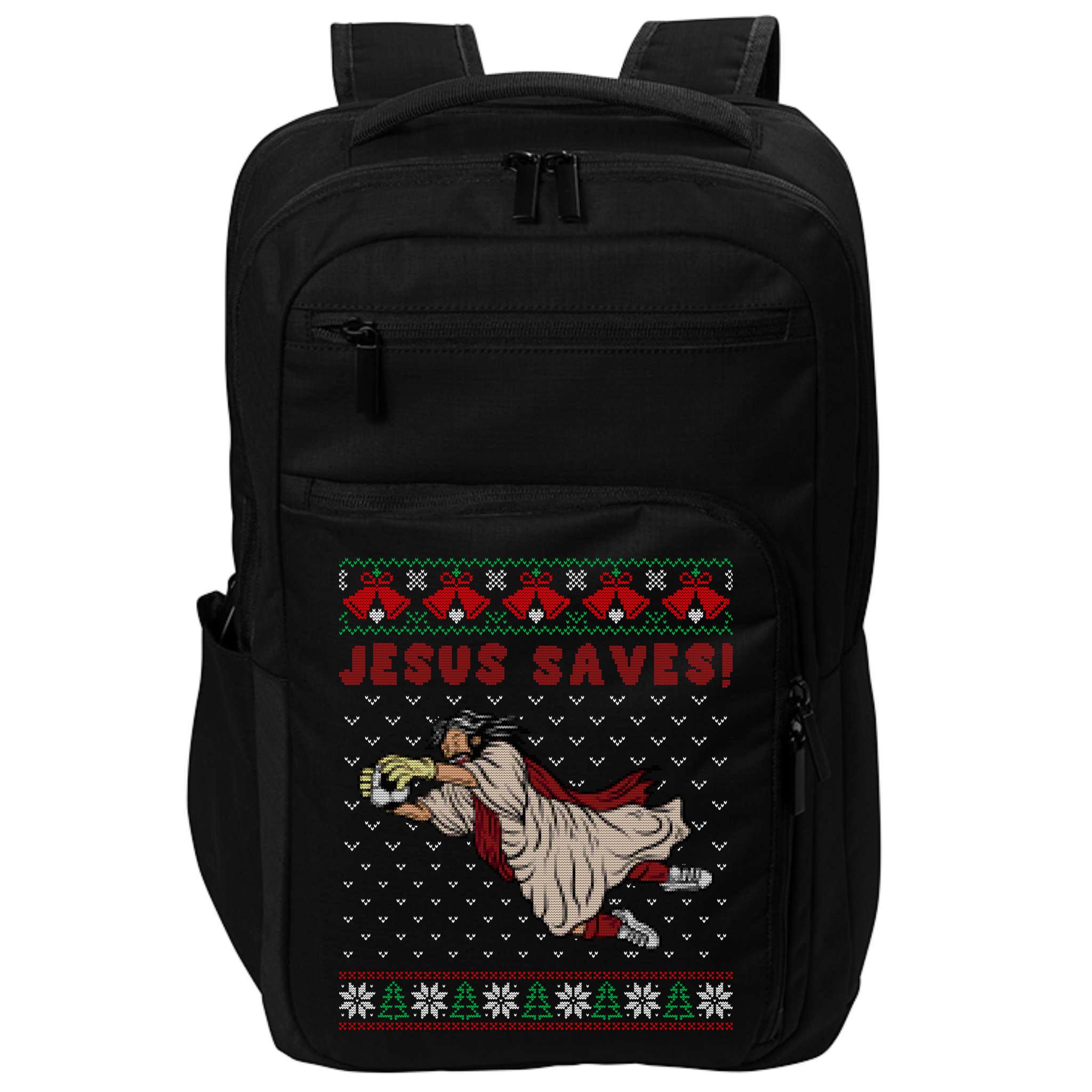 Jesus Saves Soccer Goal Keeper Ugly Christmas Sweater Gift Impact Tech Backpack