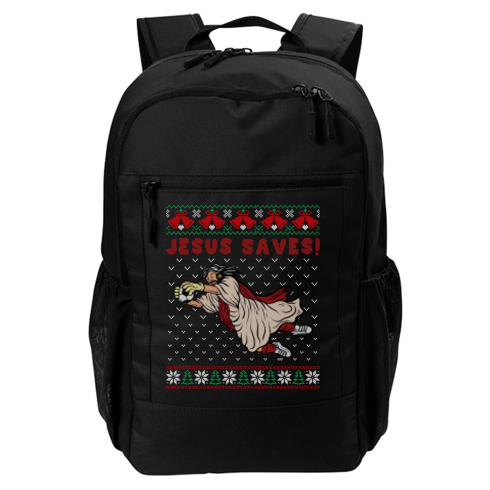 Jesus Saves Soccer Goal Keeper Ugly Christmas Sweater Gift Backpack