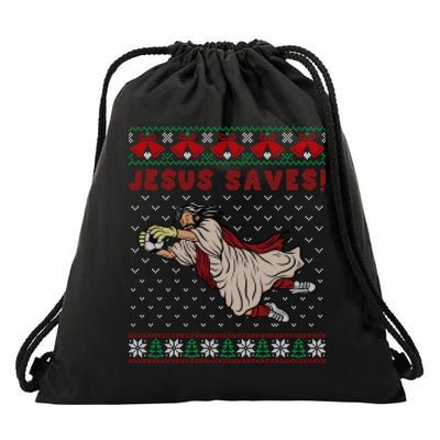 Jesus Saves Soccer Goal Keeper Ugly Christmas Sweater Gift Drawstring Bag