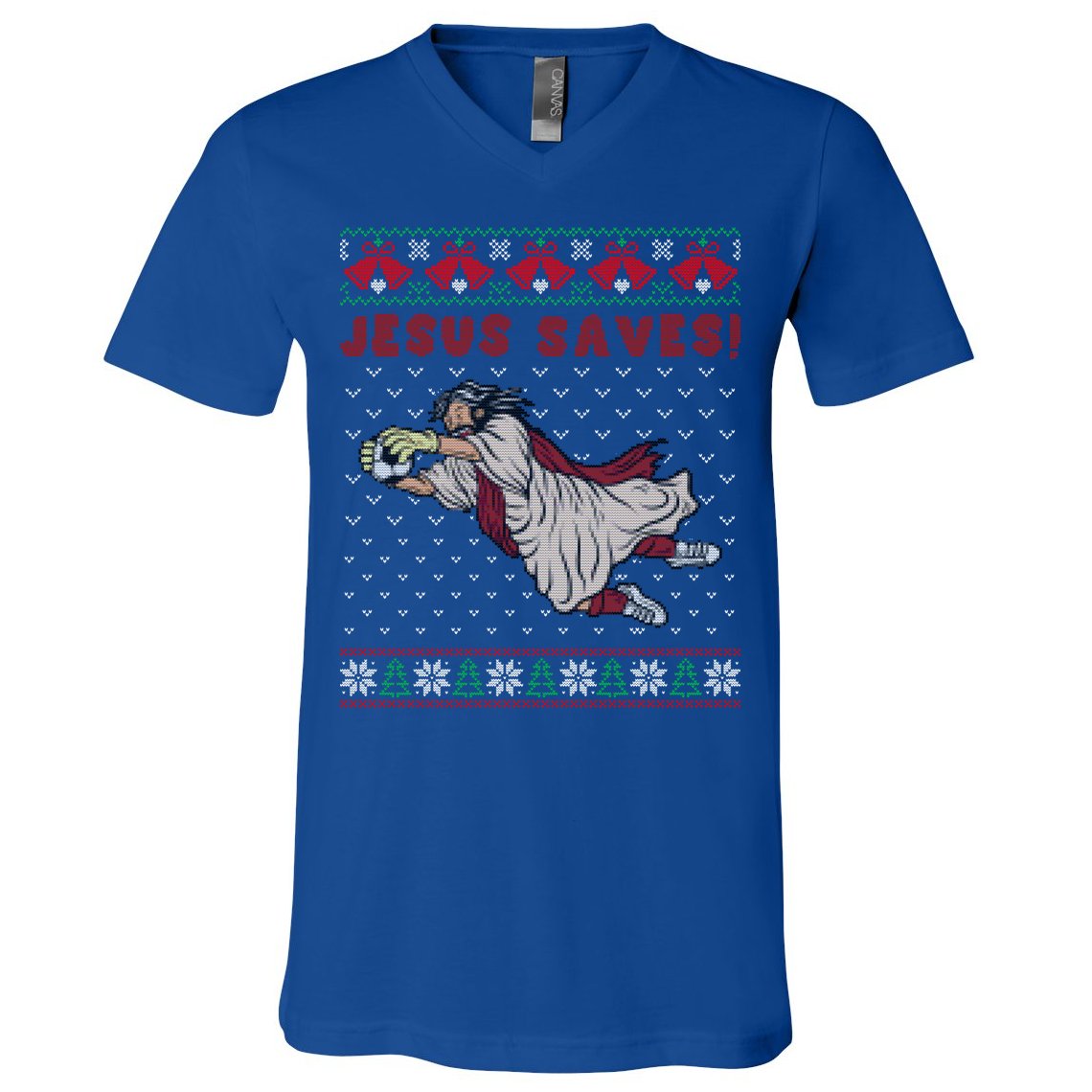 Jesus Saves Soccer Goal Keeper Ugly Christmas Sweater Gift V-Neck T-Shirt