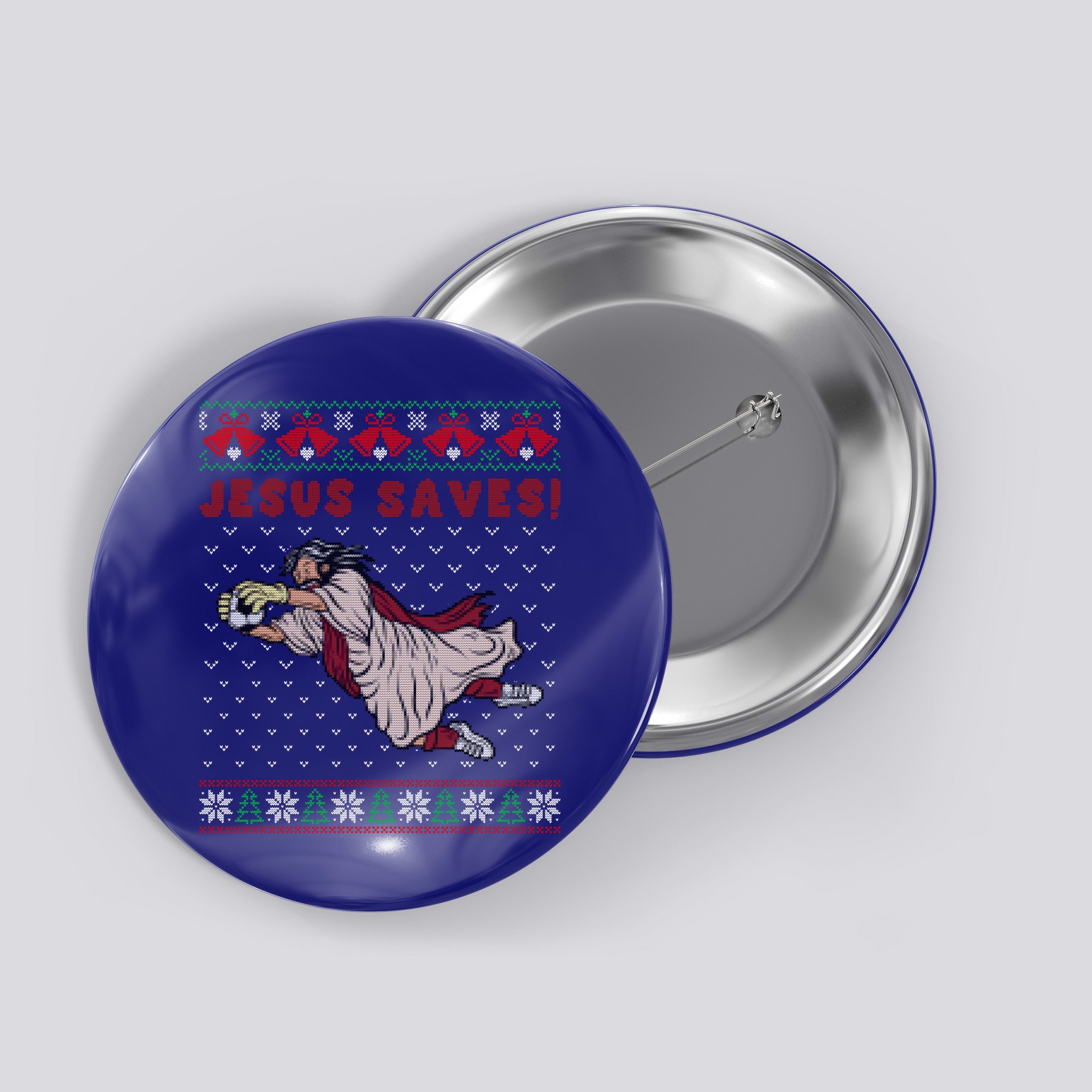 Jesus Saves Soccer Goal Keeper Ugly Christmas Sweater Gift Button