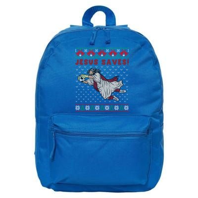 Jesus Saves Soccer Goal Keeper Ugly Christmas Sweater Gift 16 in Basic Backpack