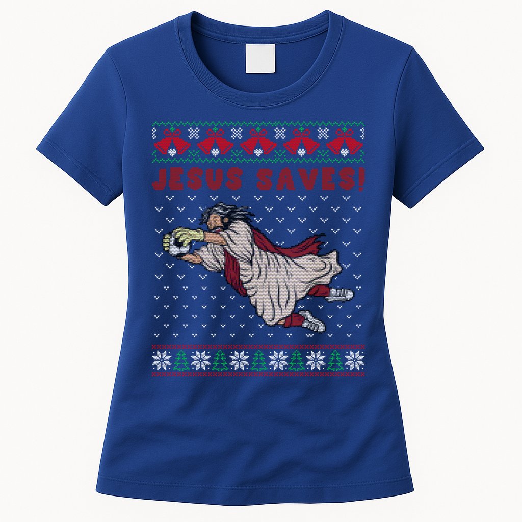 Jesus Saves Soccer Goal Keeper Ugly Christmas Sweater Gift Womens T-Shirt