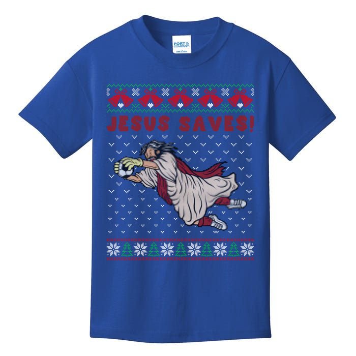 Jesus Saves Soccer Goal Keeper Ugly Christmas Sweater Gift Kids T-Shirt