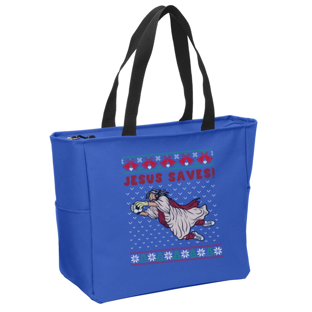 Jesus Saves Soccer Goal Keeper Ugly Christmas Sweater Gift Zip Tote Bag