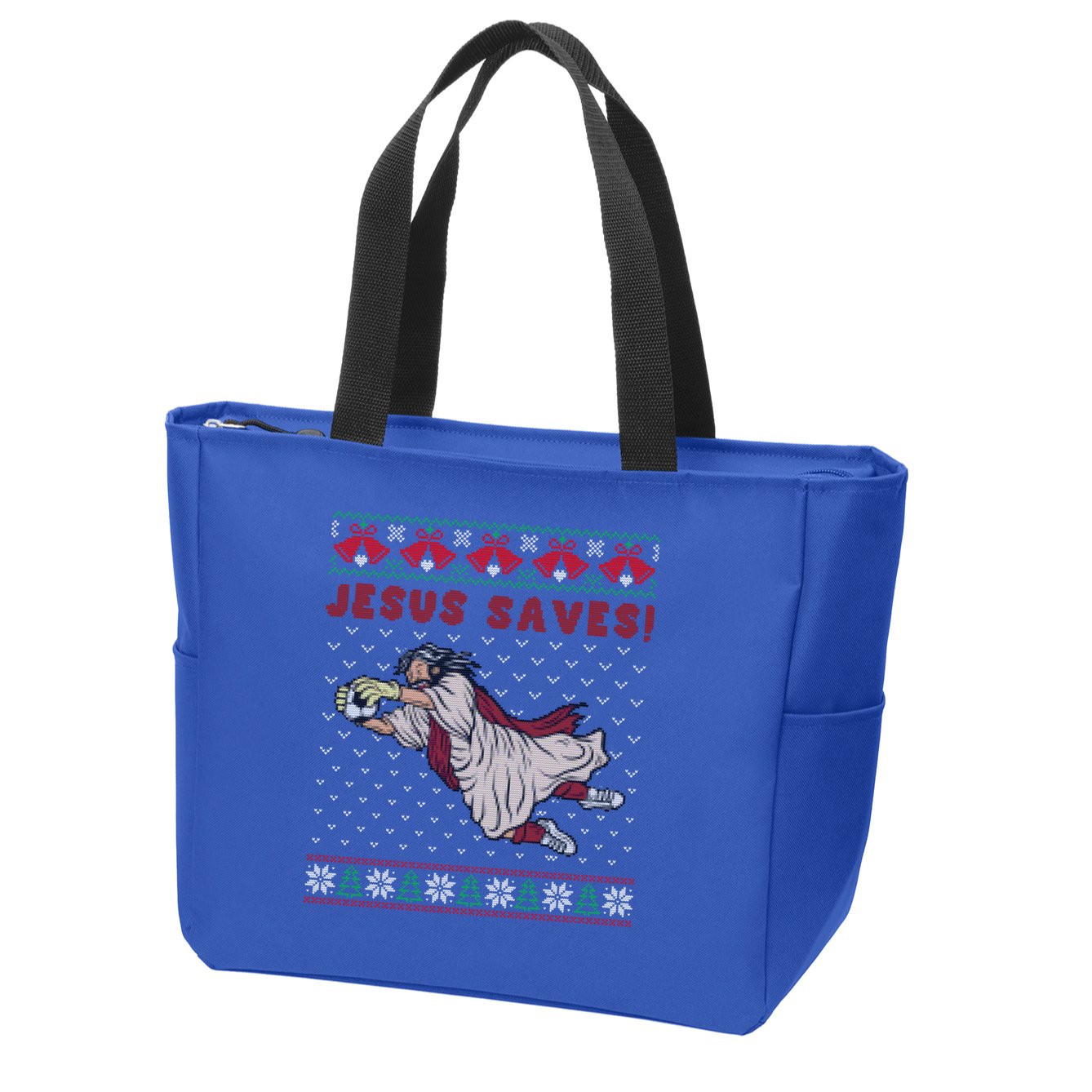 Jesus Saves Soccer Goal Keeper Ugly Christmas Sweater Gift Zip Tote Bag