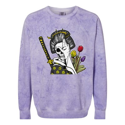 Japanese Skeleton Samurai Geisha Colorblast Crewneck Sweatshirt