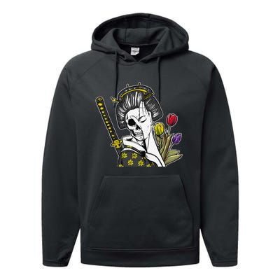 Japanese Skeleton Samurai Geisha Performance Fleece Hoodie