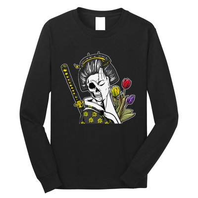 Japanese Skeleton Samurai Geisha Long Sleeve Shirt