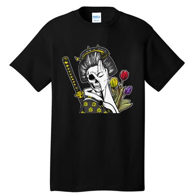 Japanese Skeleton Samurai Geisha Tall T-Shirt