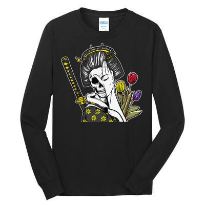 Japanese Skeleton Samurai Geisha Tall Long Sleeve T-Shirt