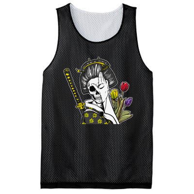 Japanese Skeleton Samurai Geisha Mesh Reversible Basketball Jersey Tank