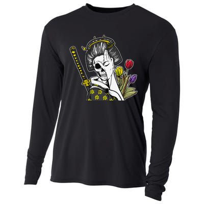 Japanese Skeleton Samurai Geisha Cooling Performance Long Sleeve Crew