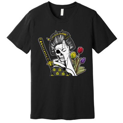 Japanese Skeleton Samurai Geisha Premium T-Shirt