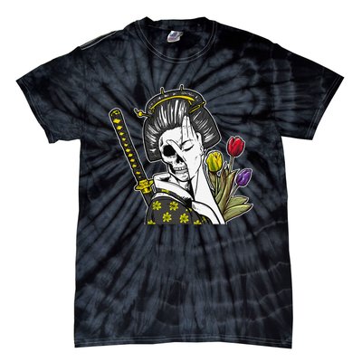 Japanese Skeleton Samurai Geisha Tie-Dye T-Shirt