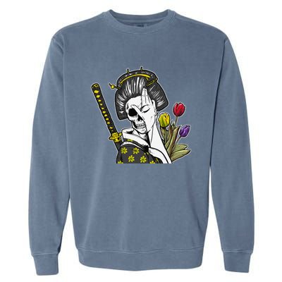 Japanese Skeleton Samurai Geisha Garment-Dyed Sweatshirt