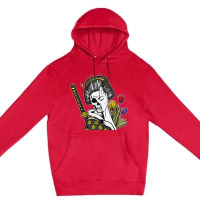 Japanese Skeleton Samurai Geisha Premium Pullover Hoodie