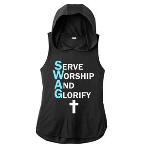 Jesus Swag Serve Worship And Glorify Faith Religious Ladies PosiCharge Tri-Blend Wicking Draft Hoodie Tank