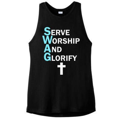 Jesus Swag Serve Worship And Glorify Faith Religious Ladies PosiCharge Tri-Blend Wicking Tank