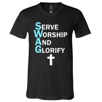 Jesus Swag Serve Worship And Glorify Faith Religious V-Neck T-Shirt