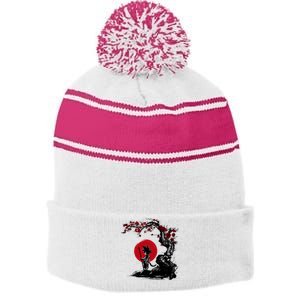 Japanese Sunset Style Stripe Pom Pom Beanie