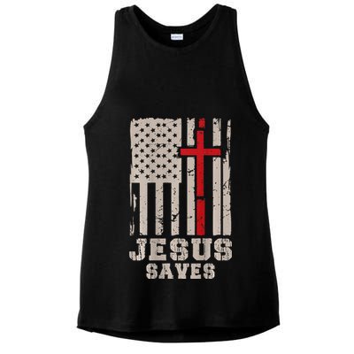 Jesus Saves S Christian Faith Cross Graphic Ladies PosiCharge Tri-Blend Wicking Tank