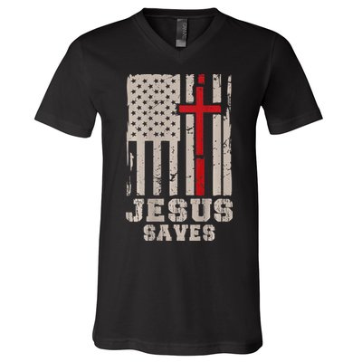 Jesus Saves S Christian Faith Cross Graphic V-Neck T-Shirt