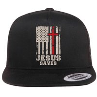 Jesus Saves S Christian Faith Cross Graphic Flat Bill Trucker Hat