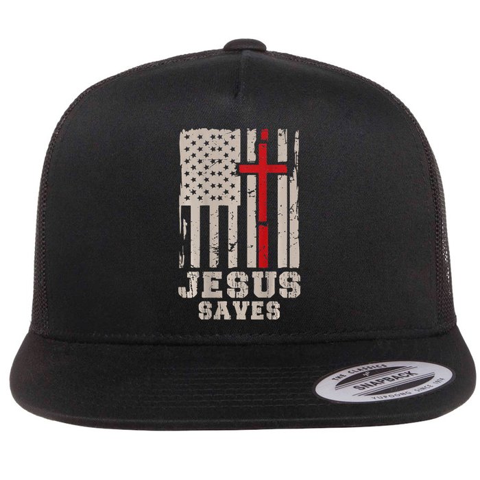 Jesus Saves S Christian Faith Cross Graphic Flat Bill Trucker Hat